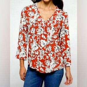 NEW - Fun2Fun Maley Pleated Detail Blouse - Stitch Fix Floral 3/4 Sleeve Top.